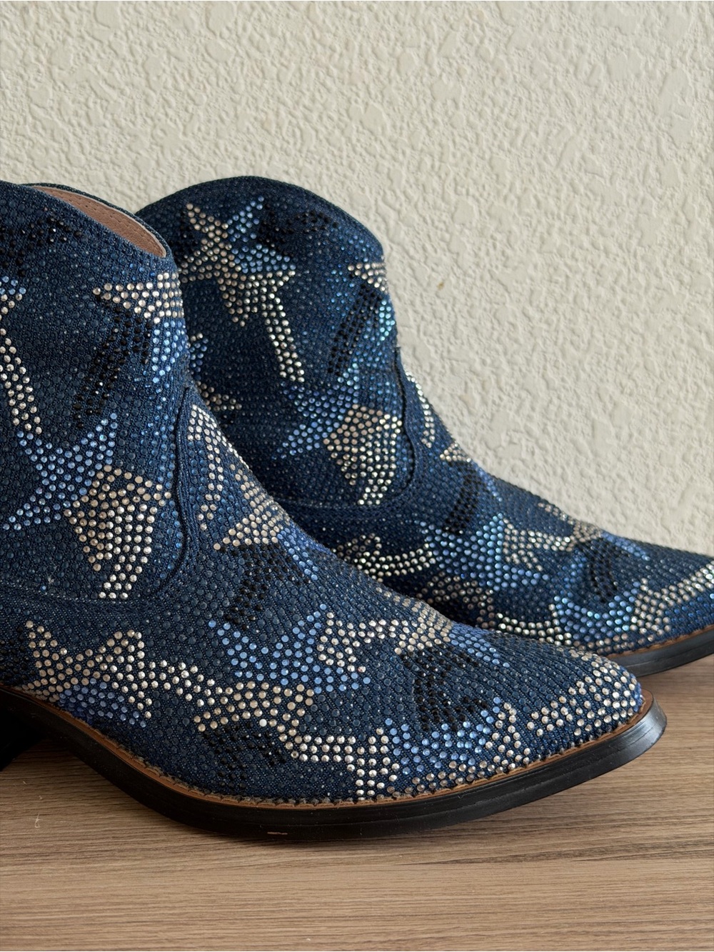 Lola Cruz Blue Star Crystal Embellished Western Ankle Boots Statement Booties 38 - Picture 7 of 14